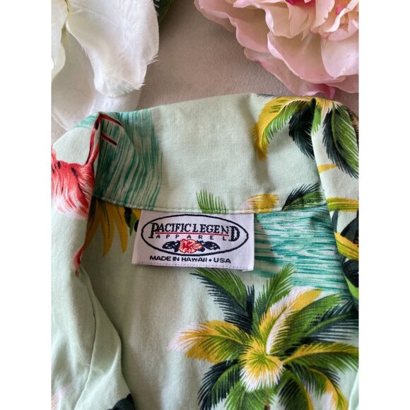 Pacific Legend Hawaiian Flamingo & Palm Print Shirt Size M Cotton - Picture 6 of 8